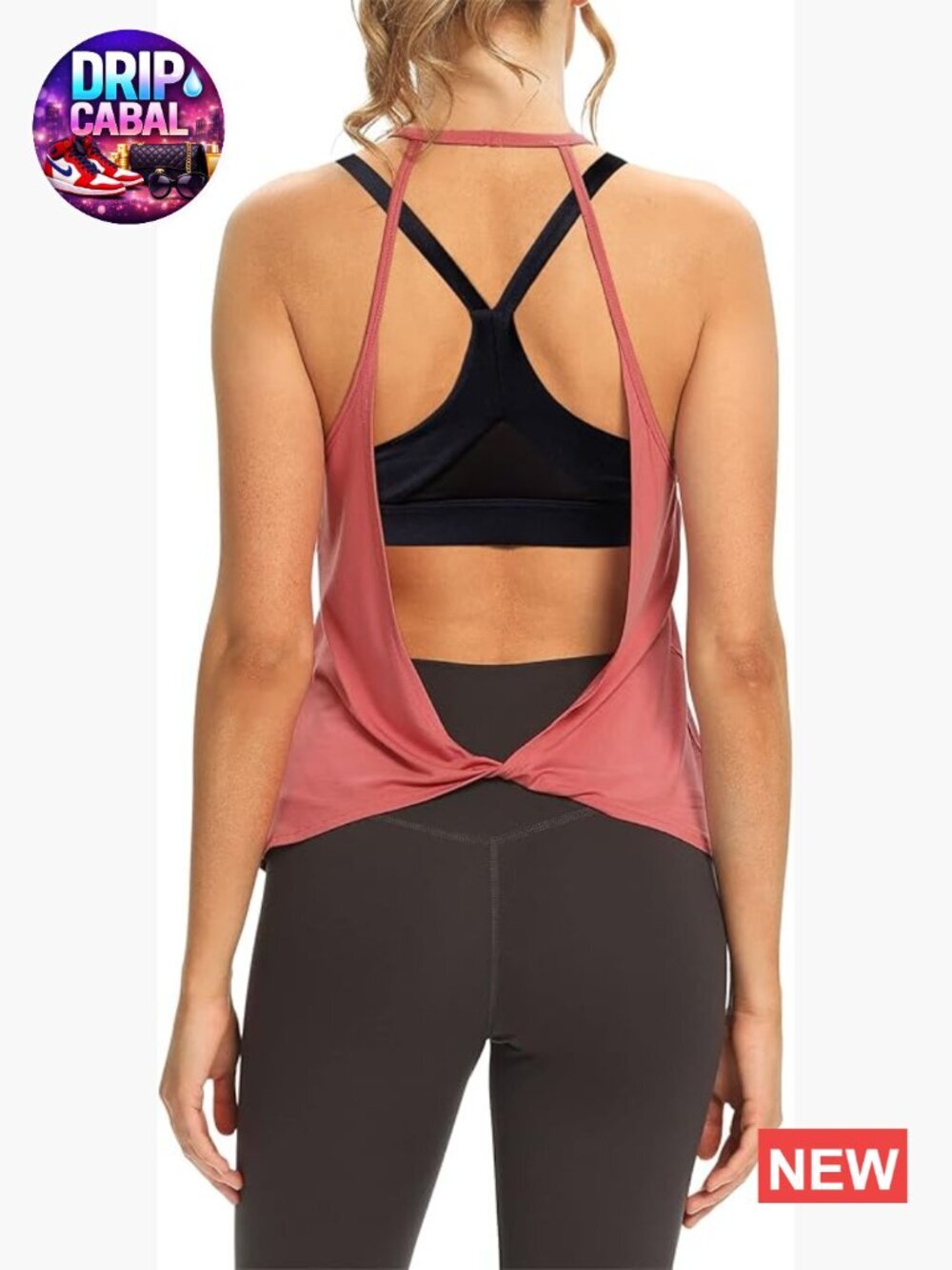 Open Back Halter Tank Top Sleeveless Loose Fit Workout Yoga Athletic Top